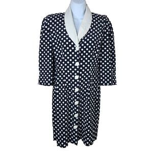 Vintage 80s Milanzo Jacket Dress Womens S Black Polka Dot Shawl Collar